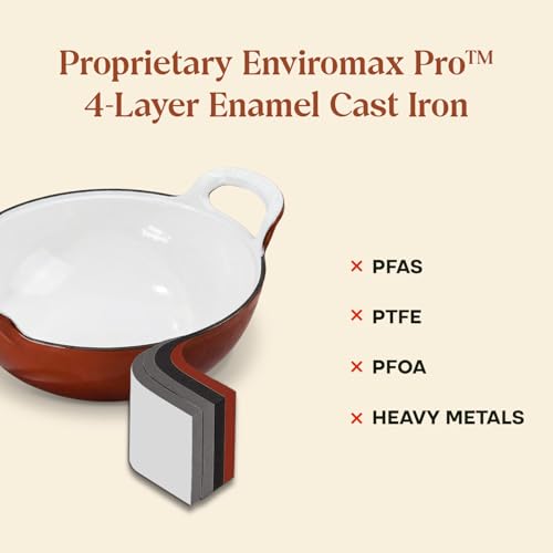 Image of CUMIN CO. Cast Iron Kadai with Lid | 3L, 26 cm | Induction Base Cookware |10 Years Warranty | Non Toxic Heavy Bottom Kadhai for Frying | Chemical Free Coating | Free Accessories | Color: Rust