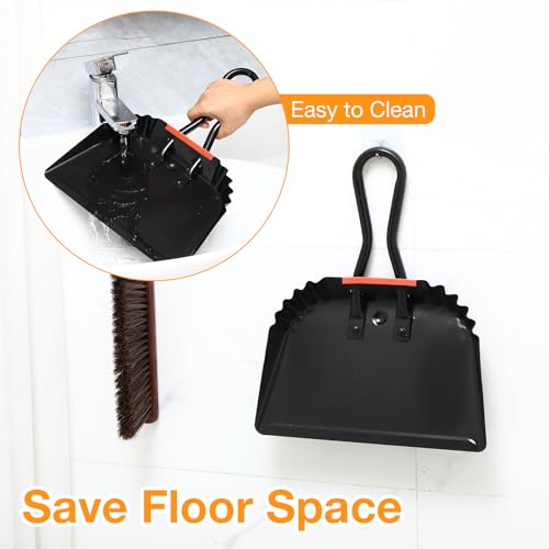 Mumufy 4 Pack Black Industrial Metal Dustpan 12\" Heavy Duty Dust Pan with Handle Handheld Dustpan Wide Scooper Dust and Debris Sweeping Tool Precision Edge Ideal for Cleaning Indoor Outdoor Surfaces