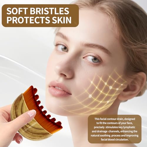 Image of Lymphatic Contour Face Brush,Dry Lymphatic Contour Face Brush Soft Set,Lymphatic Drainage Massager for Face,Chin & Neck Relaxation,PortableBeauty Tool with Travel Case.