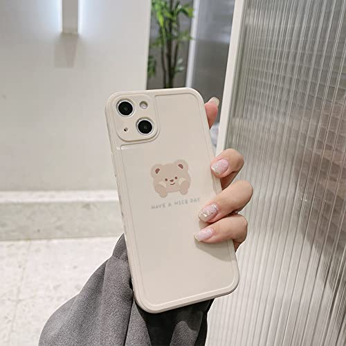 Ownest Compatible For Iphone 14 Case Cute Painted Design Brown Bear With Cheeks For Women Girls Fashion Slim Soft Flexible Tpu Rubber For Iphone 14-Beige #TOP3