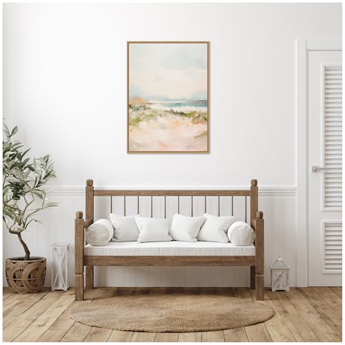 Kate and Laurel Framed Canvas Wall Art Print Tranquil Landscape III expansion by Amy Lighthall, 28 x 38 Sylvie Natural Frame, Coastal, Abstract Art for Wall Decor by Kate and Laurel - Used condition - Image 4