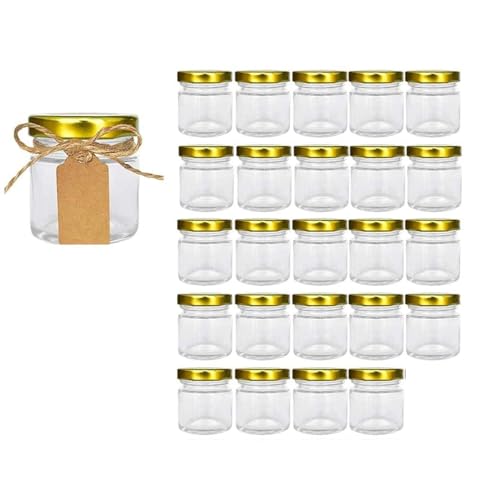 Image of Glassbunny 1oz Mini Glass Jars Bulk Set of 24, Round Small 33ml Honey Jars with Golden Lids, Clear Mini Storage Canning Jar for Candle Making, Spice, Jelly, Jam, Wedding, Party Favor