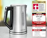 ROMMELSBACHER Wasserkocher WK 3000 – Stiftung Warentest Sieger 3/2025, 1,7 Liter, 1-Tasten-Steuerung, Stellstart-Funktion, Temperaturwahl von 45-100 °C, geschlossener Kannenboden, Kochstoppautomatik – Ansicht 2