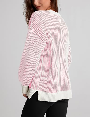 Image of Beyond Chenille Sweater for Women 2026 Winter Crew Neck Pullover Sweater Color Block Knit Tops