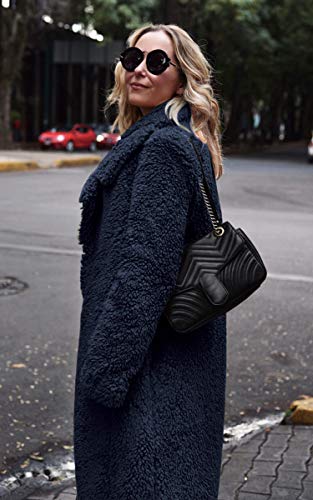 image for Angashion Women's Fuzzy Fleece Lapel Open Front Long Cardigan Coat Fau