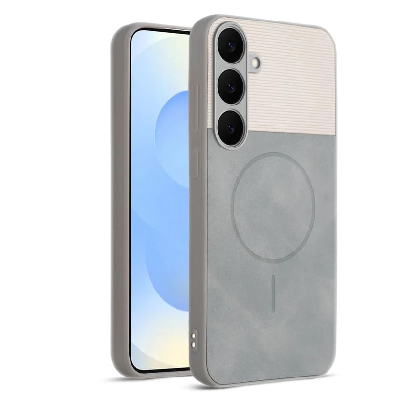 Image of Bintage CASE Mac Safe Design Hard Light Weight Back Case | Soft Border Camera Protect | Dual PU Leather Finish Back Cover Compatible for Samsung Galaxy A35 5G - White & Grey
