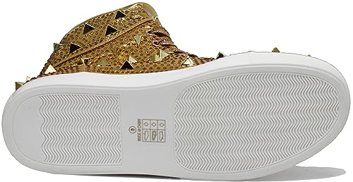 Image of Enzo Romeo Men's High Top Crystal Shimmer Rhinestone Blink Flat Spike Fashion Sneakers Shoes BUL2
