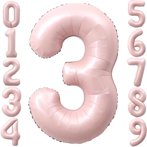 Image of 40 Inch Light Pink Number 3 Foil Big 0-9 Giant Digital Balloon | 3rd for Birthday Anniversary Graduation Decorations