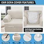 2-Pieces T Cushion Armchair Slipcovers Leather Look Couch Cover Chair Covers Stretch Furniture Protector Sofa Cover with 1 Individual T Cushion Seat Cover Slipcover Sets Washable, Beige - Image 5