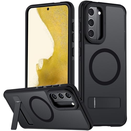 Mondelete for Samsung Galaxy S22 Case, [Compatible with MagSafe], Adjustable Kickstand,Military Grade Drop Tested, Translucent Matte Phone Case for Galaxy S22 Case 3 (Black)