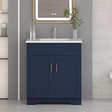 Chyanmoo Bathroom 30' Vanity with Ceramic Sink, Wooden Double Door Bathroom Storage Cabinet, Freestanding Cabinet Vanity with Sink (Paint, Blue,30')