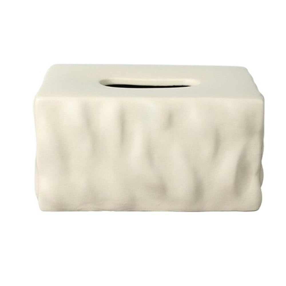 Tissue Case Tissue Box Ceramic Solid Color Irregular Texture Home Desktop Holder Tissue Dispenser(Beige)