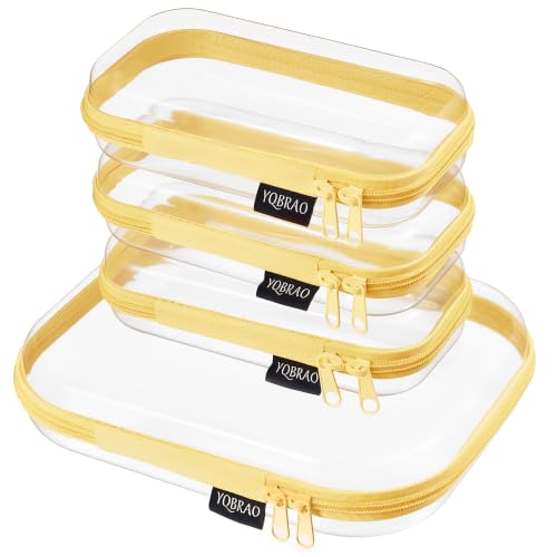 YQBRAO 4-Piece Clear Hard Shell Zipper Case Set, 1M 3S, Yellow
