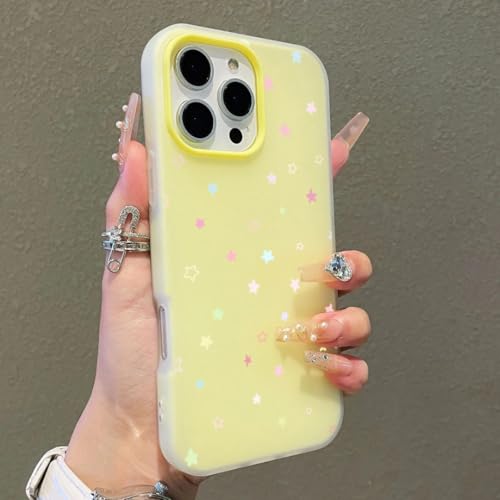 Coque silicone iPhone 15 Plus étoiles pastel jaune antichoc souple