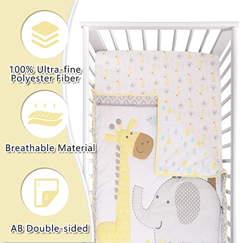 Honkaii Crib Bedding Set For Boys Girls 3-Piece, Grey Elephant Baby Nursery Set, Safari Theme Crib Set, 100% Cotton Crib Sheet, Crib Skirt, Crib Comforter Included, Baby Boy Nursery Decor #TOP1