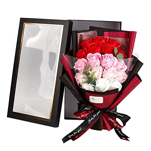 Yusheng Fleurs Savon Parfumé, Bouquet Artificiel de Roses avec Un