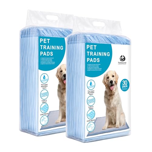 Image of Training Pads, with Odor Lock Technology & Super Absorbent Pee Pads, Leak-Proof Dog Potty Training Pads for Puppies, Dogs,Cats & Rabbits (60 X 60 cm) Pack of 2(30 Pcs Each)