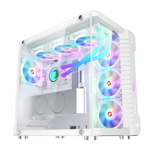 GAMEON Emperor Arctic III Series Mid Tower PC Gaming Case, 120mm ARGB+PWM Lighting, Tempered Glass, Pre-installed 7 RGB Cooling Fans Computer case, Dust Filters, Wide Motherboard Compatibility, White