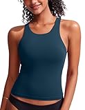CRZ YOGA Racerback Tankini Tops for Women High Neck Modest Bathing Swim Suits Sporty Tank Only No Bottom Insignia Blue Medium