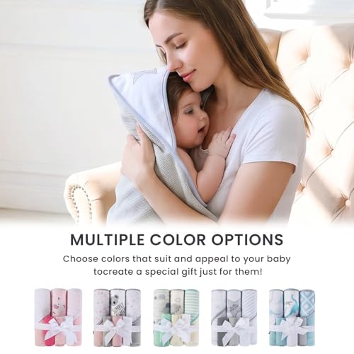 Image of Softan Baby Hooded Towels and Washcloths Set 6 Pack, 28x28 Ultra Soft & Absorbent Baby Bath Towels for Newborn Infant Toddler, Unisex Boys Girls (Grey Star)