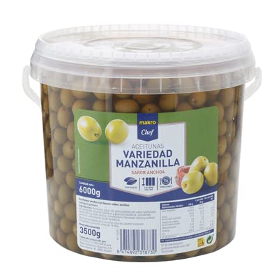 VARIEDAD DE ACEITUNAS (Chef Aceituna manzanilla fina sabor anchoa, Cubo de 3500gr.)