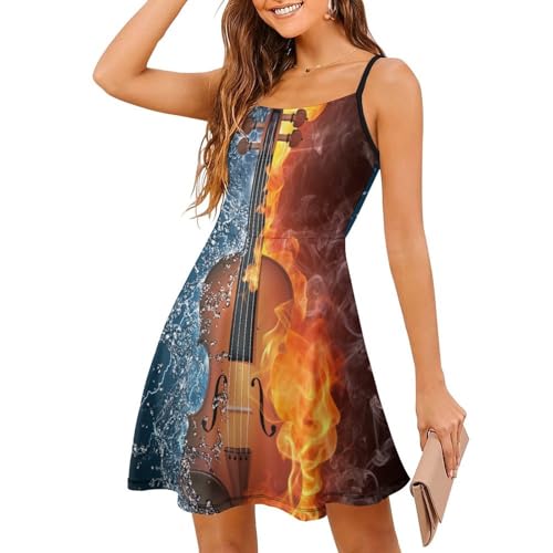 Robe d'été à bretelles guitare feu eau pour vos soirées et sorties plage