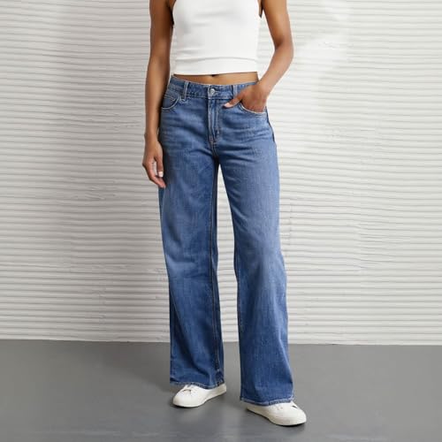 Women Jeans Trendy Wide Leg Stretchy Jeans High Waist Straight Leg Jean Mom Loose Cinch Baggy Jean with Pockets Boyfriend Cute Denim Pants Flare Baggy Palazzo Pants Cowgirl Outfits Prison Blues4