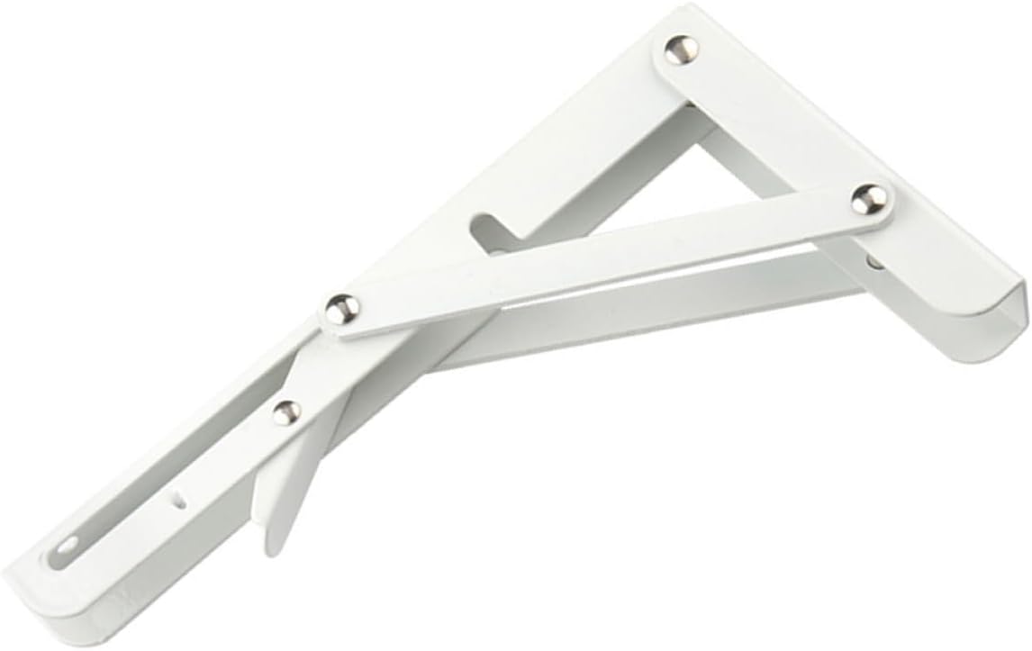 12-inch Stainless Steel Triangular Foldable Shelf Bracket for Wall Mounted Bench and Table Support White Foldable Workbench Bracket