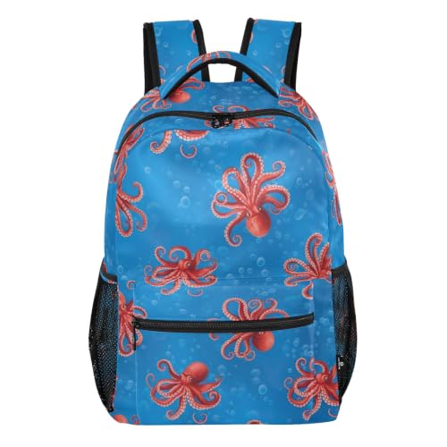 Sac à dos rouge à motif tentacules bleus grand sac à livres solide M