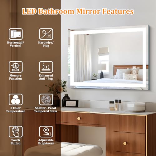 24x32 LED Bathroom Mirror with Lights, Front & Backlit - image 4