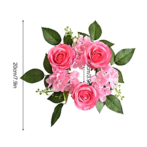 Meumity 6 Pcs Artificial Rose Flower Candle Wreaths,8 Inch Candle Rings Rose Wreaths Fake Rose Candle Wreath Delicate Candle Wreath For Home Wedding Decor(Dark Pink,Without Candlestick) #TOP3