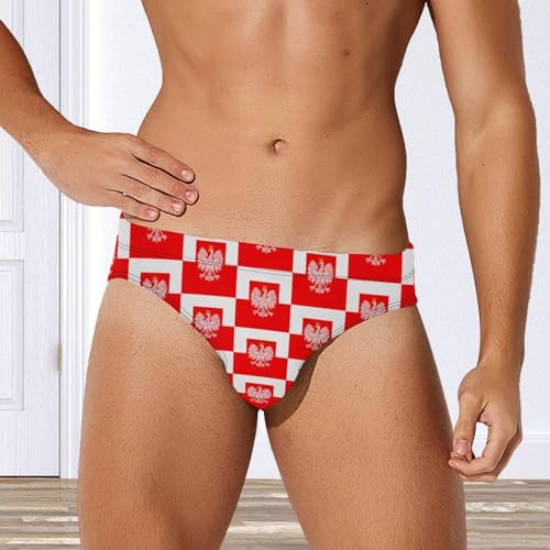Poland Flag with White Royal Ea-gles Printed Swim Briefs for Men Sexy Bikini Swimwear Elastic Beach Trunks Bathing Suit2