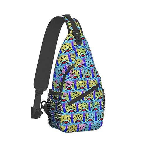 ZIJDZSW Mochila tiracolo casual de ombro para mulheres e homens, dinossauro, leve, uma alça no peito, mochila para o dia, Anos 80, 90 e cogumelos psicodélicos, One Size, Mochilas Daypack