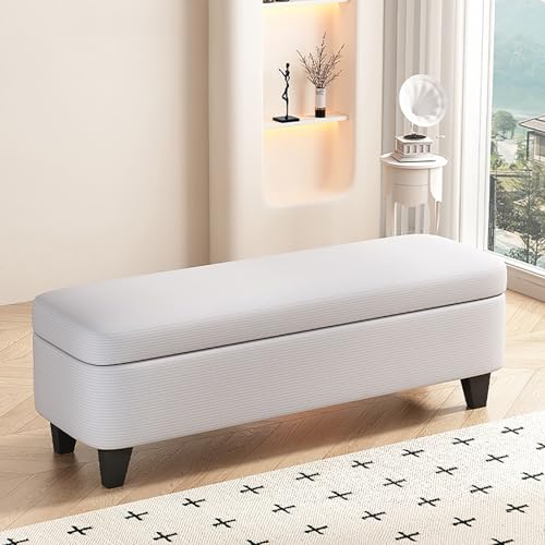 Banc ottoman rangement gris meuble appoint rectangulaire velours