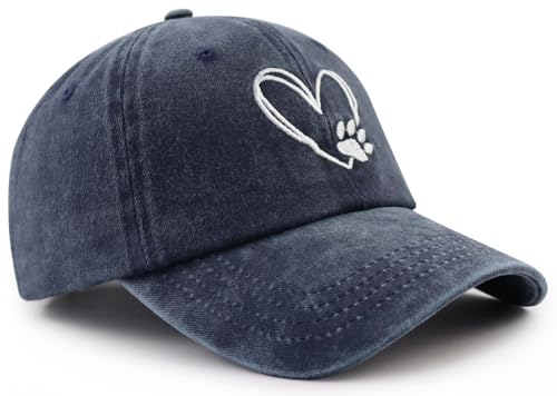 Image of Dog Paw Print with Love Heart Hat for Women Men, Funny Adjustable Cotton Embroidered Dog Lovers Gifts Baseball Cap