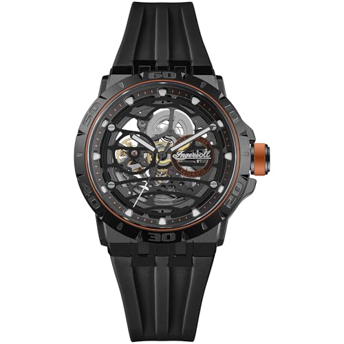 Ingersoll The Rigger 45 mm automatische Herrenuhr mit schwarzem Zifferblatt und schwarzem PU- Armband- I17902