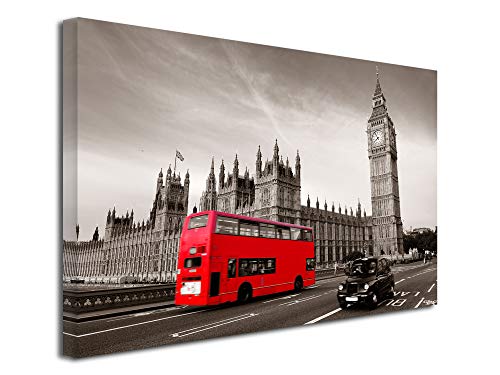 DECLINA Tableau Design Londres - Impression Photo Ville sur Toile décoration Murale Paysage - Déco Maison, Cuisine, Salon, Chambre Adulte - Multicouleur 50x30 cm