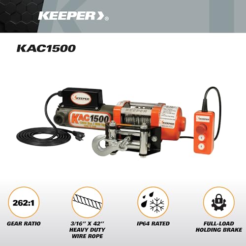 KEEPER Electric Winch 110/120V AC with Remote, Hand Held Control, 1500 lb. Capacity, AC Power, ATV, Truck, SUVs, Large Vehicles, Trailer Winch by KEEPER - Image 2