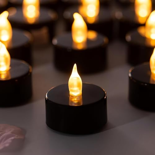 Image of Tea Lights Battery Operated Candles LED Tea Lights Flameless Candles 200+ Hours Flickering Fake Tealights for Halloween, Christmas Home Table Decor(Black, 24 Pack)