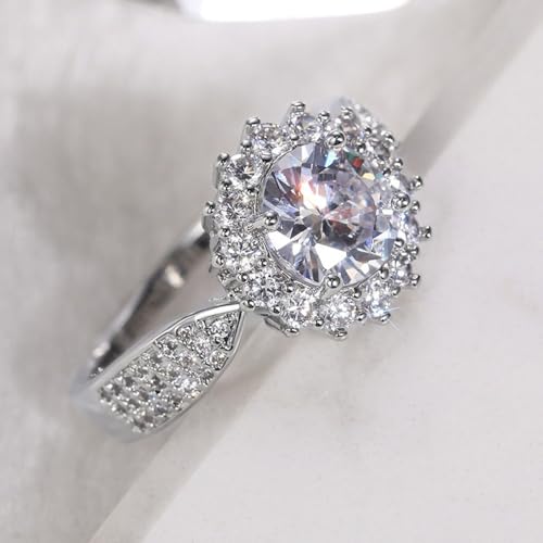 White Gold Plated Cubic Zirconia Elegant Shining Flower Engagement Rings Wedding Bridal Band Promise Rings Evening Parties Anniversary Valentine's Day Gifts Eternity Bands for Women4