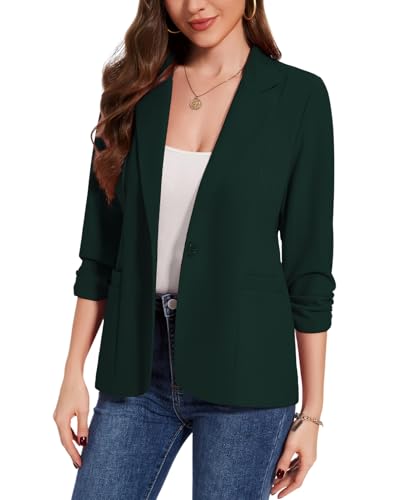 MINTLIMIT Womens Casual Blazers 3/4 Ruched Sleeve One Button Blazer Lapel Collar Business Office Suit Jacket with Pockets4