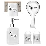 Home Acre Designs Farmhouse Kitchen Decor Ceramic Bundle-Spoon Rest-Sponge Holder-Salt and Pepper Sh