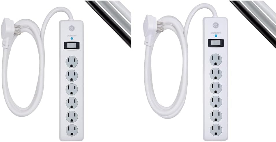 GE 6-Outlet Surge Protector, 6 Ft Extension Cord, White, 67051 & GE 6-Outlet Surge Protector, 8 Ft Extension Cord, White, 67044