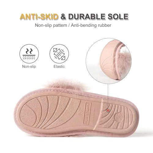 Image of Fur Story Women's Furry Slippers Open Toe Fuzzy Slippers Memory Foam Fluffy House Sandal