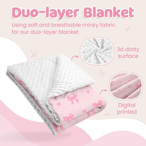 Image of SANDJEST Pink Bow Minky Blanket 30 x 40 Inches, Gift for Christmas Birthday