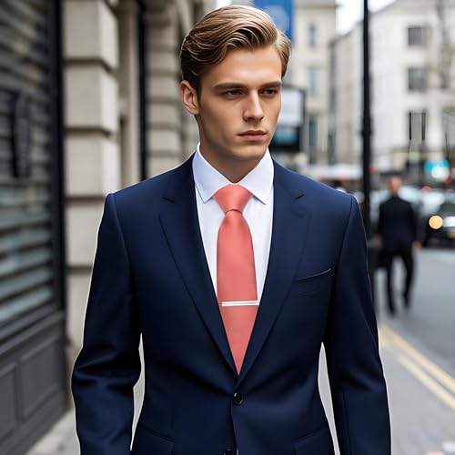 Image of YourTies Skinny Ties for Men Satin 2.4 inch Slim Necktie with Pocket Square Tie Clip Set Solid Color Wedding Party Business