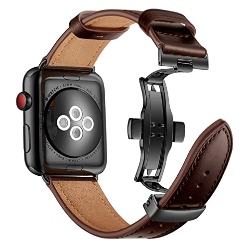 Bracelet Apple Watch en cuir véritable marron avec boucle papillon chic