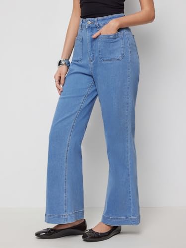 Image of CIDER Womens Wide Leg Jeans Cropped Length Stretchy Denim Flared Pants | High Waist, Trendy, Straight Leg Jean Bottoms