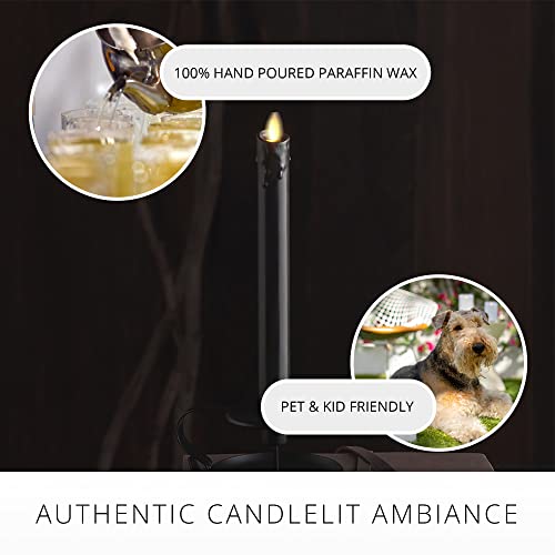 Image of Luminara Black Single Wax Drip Flameless Candle Tapers (1 x 9.5 inch), Moving Flame LED Candle Unscented Real Wax with Dripped Top Timer Function, Table, Mantel, Holiday Decoration
