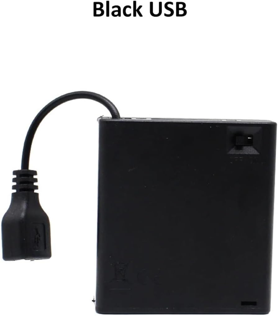4 AA USB/DC Powered Battery Case Storage Case Stand LR6 Container with LED Light Strip Lead Cable(Black USB Box)